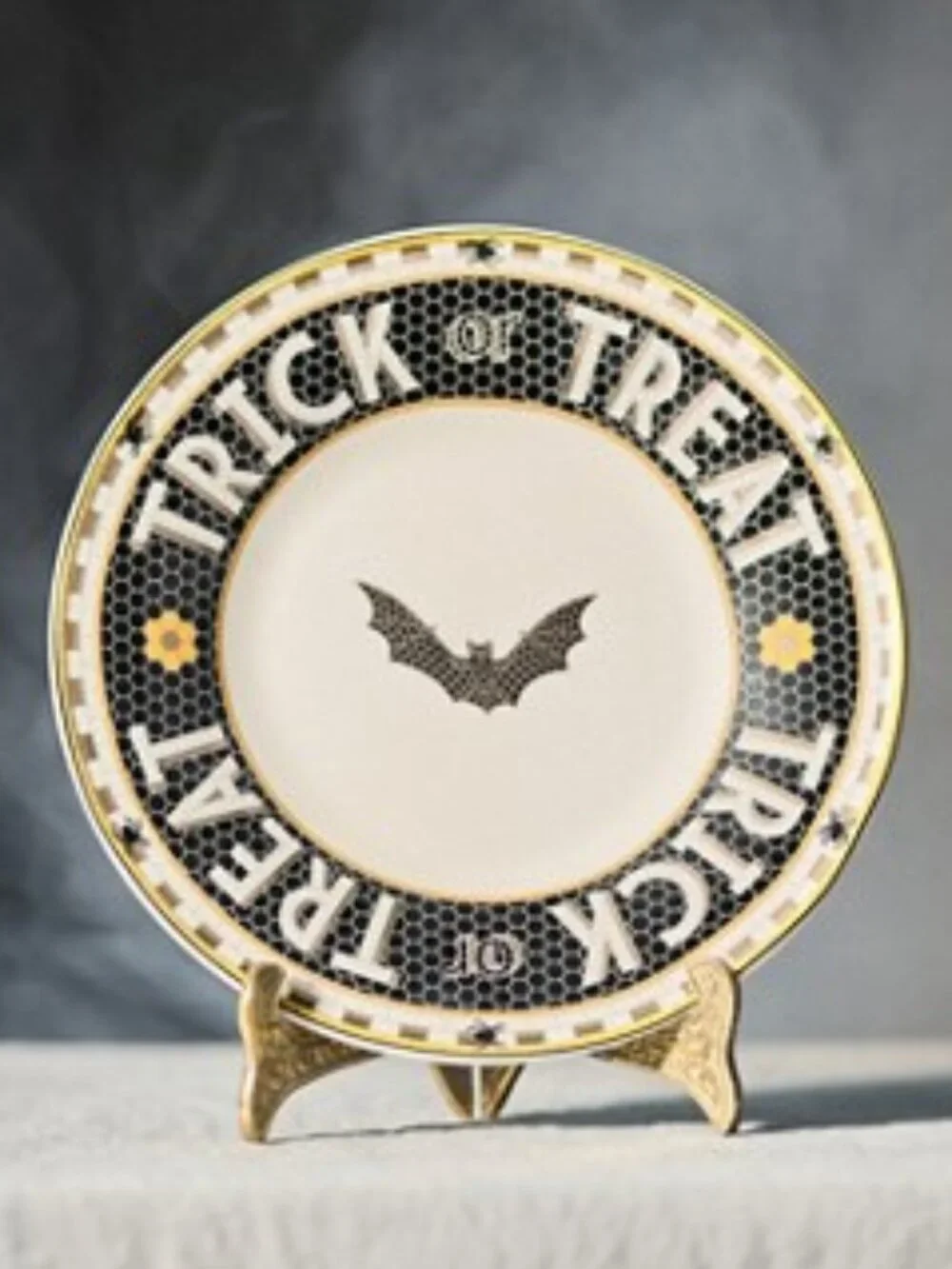 Anthropologie Bistro Tile Stoneware Dessert Plate: Halloween Edition - Bat - NWT